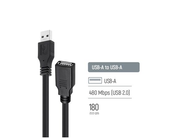 Дата кабель USB 2.0 AM/AF 1.8m black ColorWay (CW-CBUF076-BK), изображение 5 Дата кабель USB 2.0 AM/AF 1.8m black ColorWay (CW-CBUF076-BK), изображение 5
