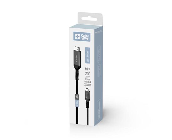 Кабель мультимедийный USB-C to HDMI M 2.0m 4K60Hz black ColorWay (CW-CBCHD077-BK), изображение 12 Кабель мультимедийный USB-C to HDMI M 2.0m 4K60Hz black ColorWay (CW-CBCHD077-BK), изображение 12