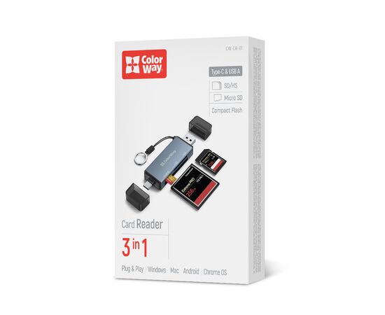 Считыватель флеш-карт ColorWay USB 2.0/USB-C to CF/SD/MicroSD (CW-CR-01), изображение 12 Считыватель флеш-карт ColorWay USB 2.0/USB-C to CF/SD/MicroSD (CW-CR-01), изображение 12