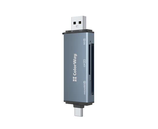 Считыватель флеш-карт ColorWay USB 2.0/USB-C to CF/SD/MicroSD (CW-CR-01), изображение 3 Считыватель флеш-карт ColorWay USB 2.0/USB-C to CF/SD/MicroSD (CW-CR-01), изображение 3