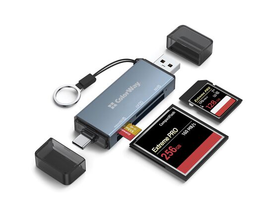 Считыватель флеш-карт ColorWay USB 2.0/USB-C to CF/SD/MicroSD (CW-CR-01) Считыватель флеш-карт ColorWay USB 2.0/USB-C to CF/SD/MicroSD (CW-CR-01)