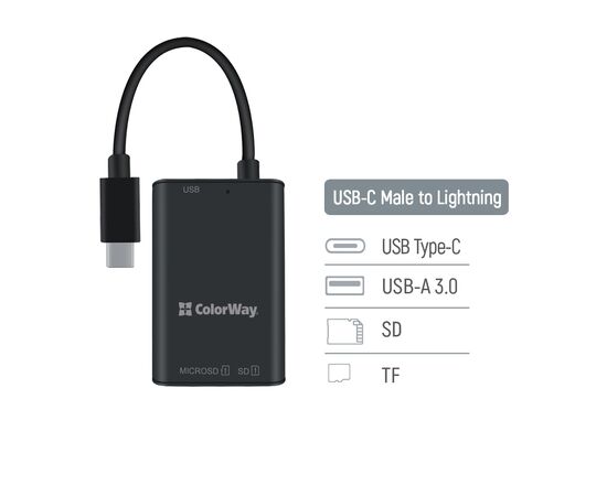 Считыватель флеш-карт ColorWay USB-C to USB 3.0/SD/MicroSD (CW-CR-02), изображение 5 Считыватель флеш-карт ColorWay USB-C to USB 3.0/SD/MicroSD (CW-CR-02), изображение 5