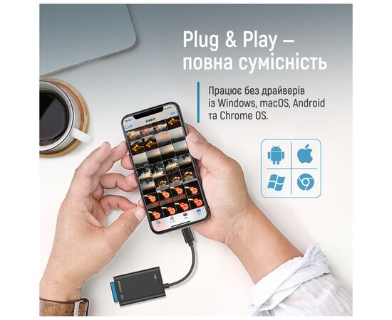 Считыватель флеш-карт ColorWay USB-C to USB 3.0/SD/MicroSD (CW-CR-02), изображение 6 Считыватель флеш-карт ColorWay USB-C to USB 3.0/SD/MicroSD (CW-CR-02), изображение 6
