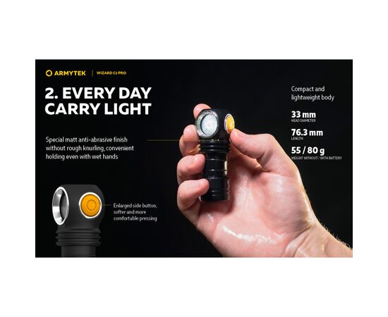 Фонарь Armytek Wizard C1 Pro Magnet USB (F09001C), изображение 11 Фонарь Armytek Wizard C1 Pro Magnet USB (F09001C), изображение 11