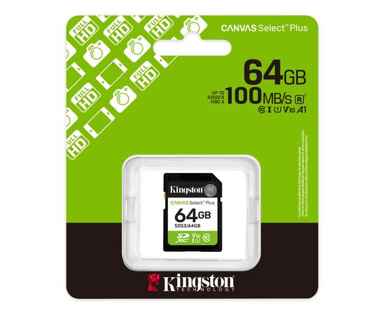 Карта памяти Kingston 64GB SDXC class 10 UHS-I V10 A1 Canvas Select Plus (SDS3/64GB), изображение 3 Карта памяти Kingston 64GB SDXC class 10 UHS-I V10 A1 Canvas Select Plus (SDS3/64GB), изображение 3