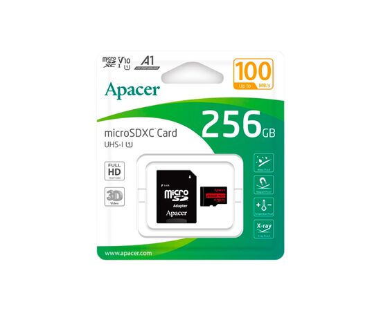 Карта памяти Apacer 256GB microSDXC class 10 UHS-I V10 A1 (AP256GMCSX10UB-R), изображение 3 Карта памяти Apacer 256GB microSDXC class 10 UHS-I V10 A1 (AP256GMCSX10UB-R), изображение 3