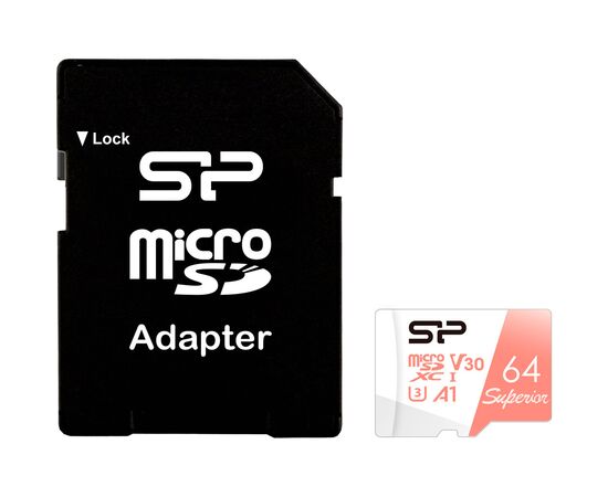 Карта памяти Silicon Power 64GB microSDXC class 10 UHS-I U3 V30 A1 Superior (SP064GBSTXDV3V20SP)