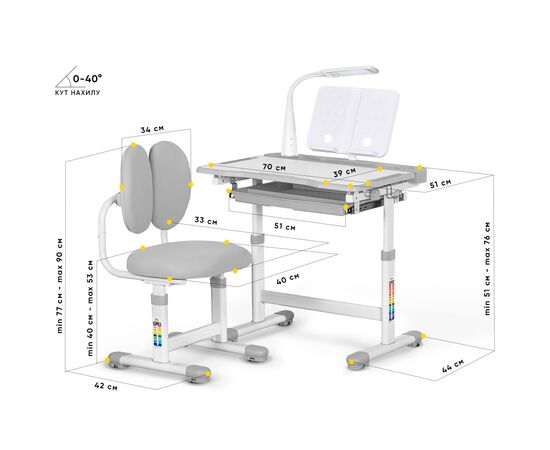 Парта со стулом Evo-kids (стол+стул+полка+лампа) Gray (BD-20 G), изображение 2 Парта со стулом Evo-kids (стол+стул+полка+лампа) Gray (BD-20 G), изображение 2