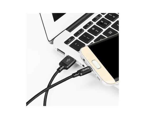 Дата кабель USB 2.0 AM to Micro 5P 1.0m 2.4A nylon X14 black HOCO (6957531062844), изображение 2 Дата кабель USB 2.0 AM to Micro 5P 1.0m 2.4A nylon X14 black HOCO (6957531062844), изображение 2