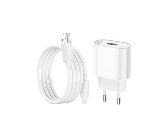 Зарядное устройство HOCO C109A Fighter USB QC3.0 + cable Micro 5P White (6931474784827), изображение 3 Зарядное устройство HOCO C109A Fighter USB QC3.0 + cable Micro 5P White (6931474784827), изображение 3