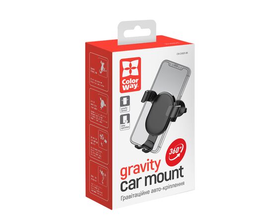 Универсальный автодержатель ColorWay Metallic Gravity Holder Black (CW-CHG01-BK), изображение 6 Универсальный автодержатель ColorWay Metallic Gravity Holder Black (CW-CHG01-BK), изображение 6