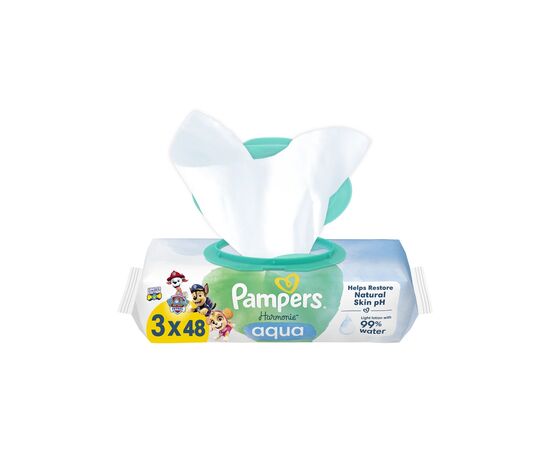 Детские влажные салфетки Pampers Harmonie Aqua Щенячий Патруль 48 шт х 3 пачки (144 шт) (8700216722476), изображение 2 Детские влажные салфетки Pampers Harmonie Aqua Щенячий Патруль 48 шт х 3 пачки (144 шт) (8700216722476), изображение 2