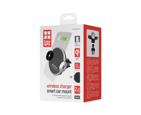 Універсальний автотримач ColorWay AutoSense Wireless Charger 2 15W Black (CW-CHAW036Q-BK), зображення 7 Універсальний автотримач ColorWay AutoSense Wireless Charger 2 15W Black (CW-CHAW036Q-BK), зображення 7