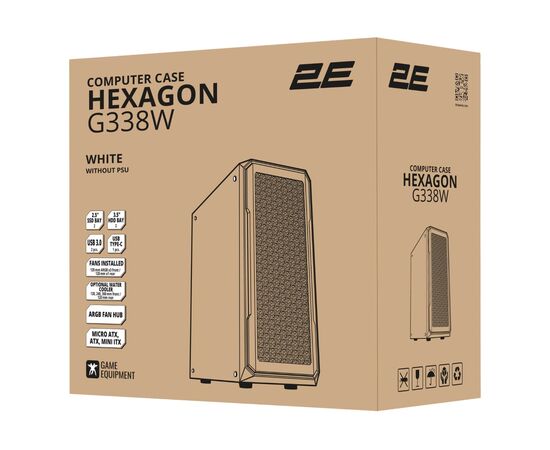 Корпус 2E Gaming Hexagon G338W, без БЖ, 2xUSB 3.0, 1xUSB Type-C, 1x120mm, 3x120mm ARGB, TG Side Panel, AT (2E-G338W), изображение 7 Корпус 2E Gaming Hexagon G338W, без БЖ, 2xUSB 3.0, 1xUSB Type-C, 1x120mm, 3x120mm ARGB, TG Side Panel, AT (2E-G338W), изображение 7