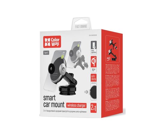 Универсальный автодержатель ColorWay AutoSense Car Wireless Charger 15W (Dashboard + Air Vent) (CW-CHAW039Q-BK), изображение 12 Универсальный автодержатель ColorWay AutoSense Car Wireless Charger 15W (Dashboard + Air Vent) (CW-CHAW039Q-BK), изображение 12