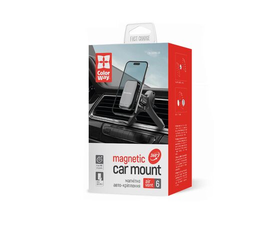 Універсальний автотримач ColorWay Magnetic Air Vent-6 (360° rotation) Gray (CW-CHM16-GR), зображення 6 Універсальний автотримач ColorWay Magnetic Air Vent-6 (360° rotation) Gray (CW-CHM16-GR), зображення 6