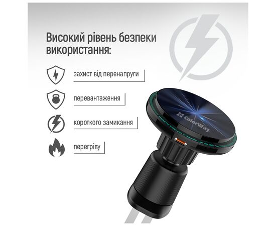 Универсальный автодержатель ColorWay MagSafe 360° Air Vent-2, Type-C, 15W (CW-CHMW042Q-BK), изображение 12 Универсальный автодержатель ColorWay MagSafe 360° Air Vent-2, Type-C, 15W (CW-CHMW042Q-BK), изображение 12