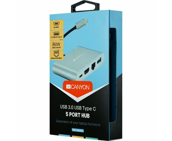 Порт-реплікатор Canyon Docking Station with 5 ports, Type C, Input 100-240V (CNS-TDS04DG), зображення 4 Порт-реплікатор Canyon Docking Station with 5 ports, Type C, Input 100-240V (CNS-TDS04DG), зображення 4