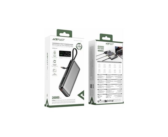 Батарея универсальная Acefast 20000mAh 130W PD, QC/3.0 USB-A+USB-C In/Out,build-in cable M22 Gray (6974316283904), изображение 5 Батарея универсальная Acefast 20000mAh 130W PD, QC/3.0 USB-A+USB-C In/Out,build-in cable M22 Gray (6974316283904), изображение 5