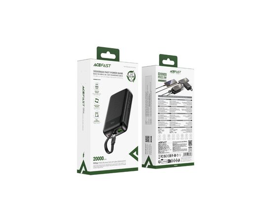 Батарея универсальная Acefast 20000mAh 22,5W PD, QC/3.0 USB-A+USB-C In/Out,build-in cable M14 Black (6974316283966), изображение 5 Батарея универсальная Acefast 20000mAh 22,5W PD, QC/3.0 USB-A+USB-C In/Out,build-in cable M14 Black (6974316283966), изображение 5