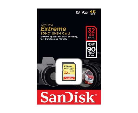 Карта памяти SanDisk 32GB SDHC class 10 UHS-I U3 4K Extreme (SDSDXVE-032G-GNCIN), изображение 3 Карта памяти SanDisk 32GB SDHC class 10 UHS-I U3 4K Extreme (SDSDXVE-032G-GNCIN), изображение 3