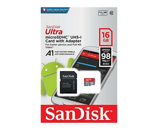 Карта памяти SanDisk 16GB microSDHC class 10 UHS-I A1 Ultra (SDSQUAR-016G-GN6IA), изображение 5 Карта памяти SanDisk 16GB microSDHC class 10 UHS-I A1 Ultra (SDSQUAR-016G-GN6IA), изображение 5