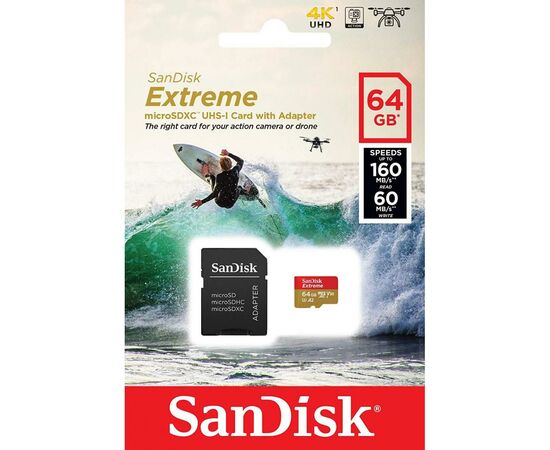 Карта памяти SanDisk 64GB microSD class 10 UHS-I U3 A2 EXTREME (SDSQXA2-064G-GN6AA), изображение 4 Карта памяти SanDisk 64GB microSD class 10 UHS-I U3 A2 EXTREME (SDSQXA2-064G-GN6AA), изображение 4