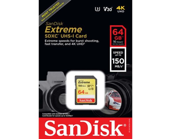 Карта памяти SanDisk 64GB SDXC class 10 UHS-I Extreme (SDSDXV6-064G-GNCIN), изображение 4 Карта памяти SanDisk 64GB SDXC class 10 UHS-I Extreme (SDSDXV6-064G-GNCIN), изображение 4