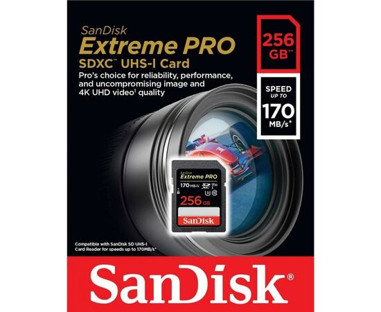 Карта памяти SanDisk 256GB SDXC class 10 UHS-I U3 Extreme Pro (SDSDXXY-256G-GN4IN), изображение 3 Карта памяти SanDisk 256GB SDXC class 10 UHS-I U3 Extreme Pro (SDSDXXY-256G-GN4IN), изображение 3
