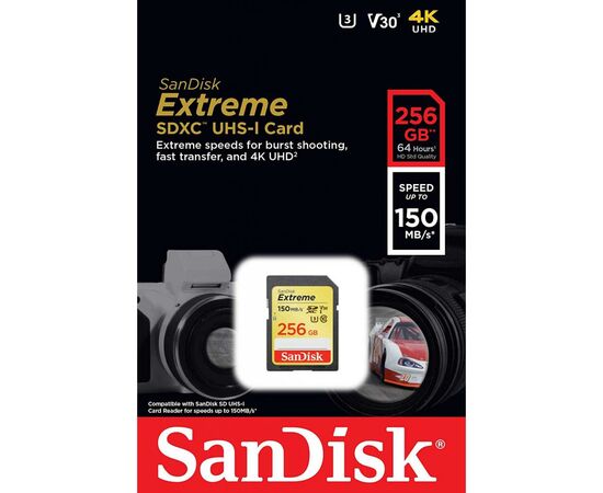 Карта памяти SanDisk 256GB SDXC class 10 UHS-I U3 Extreme (SDSDXV5-256G-GNCIN), изображение 2 Карта памяти SanDisk 256GB SDXC class 10 UHS-I U3 Extreme (SDSDXV5-256G-GNCIN), изображение 2