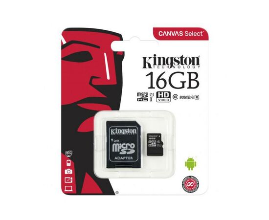 Карта памяти Kingston 16GB microSDHC Class 10 Canvas Select Plus 100R A1 (SDCS2/16GB), изображение 3 Карта памяти Kingston 16GB microSDHC Class 10 Canvas Select Plus 100R A1 (SDCS2/16GB), изображение 3