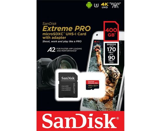 Карта памяти SanDisk 400GB microSDXC class 10 UHS-I U3 A2 V30 Extreme Pro (SDSQXCZ-400G-GN6MA), изображение 2 Карта памяти SanDisk 400GB microSDXC class 10 UHS-I U3 A2 V30 Extreme Pro (SDSQXCZ-400G-GN6MA), изображение 2