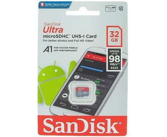 Карта памяти SanDisk 32GB microSDHC class 10 UHS-I U1 A1 (SDSQUAR-032G-GN6MN), изображение 2 Карта памяти SanDisk 32GB microSDHC class 10 UHS-I U1 A1 (SDSQUAR-032G-GN6MN), изображение 2