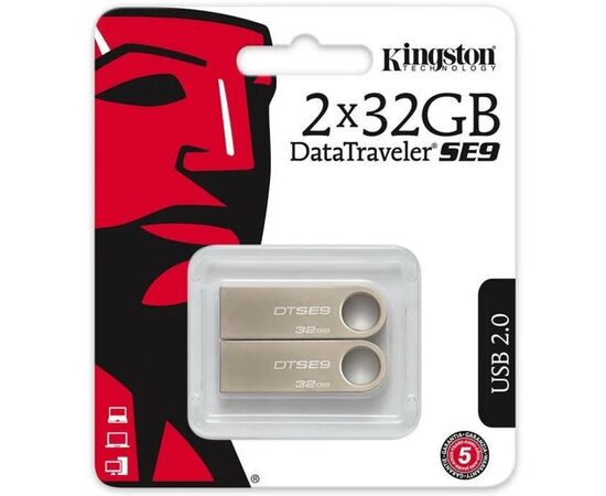 USB флеш накопитель Kingston 2x32GB DataTraveler SE9 USB 2.0 (DTSE9H/32GB-2P), изображение 3 USB флеш накопитель Kingston 2x32GB DataTraveler SE9 USB 2.0 (DTSE9H/32GB-2P), изображение 3