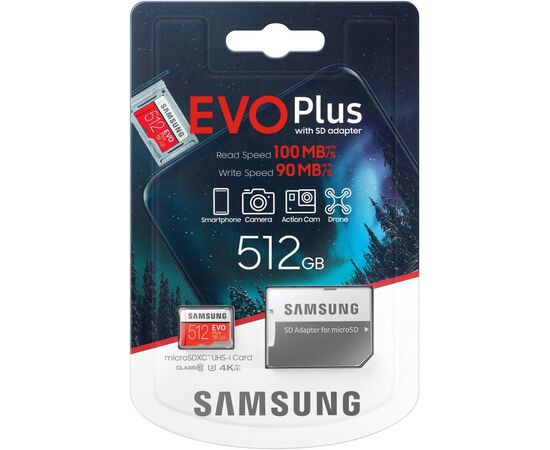 Карта памяти Samsung 512GB microSD class 10 UHS-I U3 Evo Plus V2 (MB-MC512HA/RU), изображение 6 Карта памяти Samsung 512GB microSD class 10 UHS-I U3 Evo Plus V2 (MB-MC512HA/RU), изображение 6