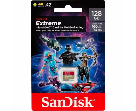 Карта памяти SanDisk 128GB microSD class 10 UHS-I U3 V30 A2 Extreme Mobile Gaming (SDSQXA1-128G-GN6GN), изображение 2 Карта памяти SanDisk 128GB microSD class 10 UHS-I U3 V30 A2 Extreme Mobile Gaming (SDSQXA1-128G-GN6GN), изображение 2