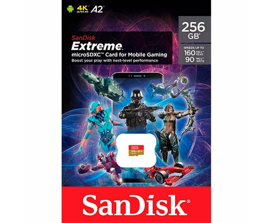Карта памяти SanDisk 256GB microSD class 10 UHS-I U3 V30 A2 Extreme Mobile Gaming (SDSQXA1-256G-GN6GN), изображение 2 Карта памяти SanDisk 256GB microSD class 10 UHS-I U3 V30 A2 Extreme Mobile Gaming (SDSQXA1-256G-GN6GN), изображение 2