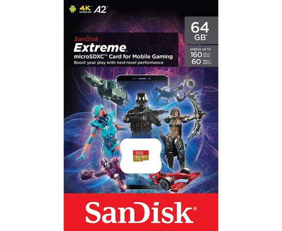 Карта памяти SanDisk 64GB microSDHC class 10 UHS-I A2 V30 Extreme (SDSQXA2-064G-GN6GN), изображение 3 Карта памяти SanDisk 64GB microSDHC class 10 UHS-I A2 V30 Extreme (SDSQXA2-064G-GN6GN), изображение 3