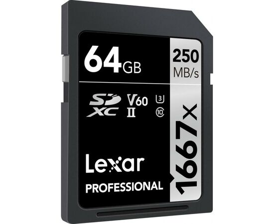 Карта памяти Lexar 64GB SDHC class 10 UHS-II 1667x (LSD64GCB1667), изображение 2 Карта памяти Lexar 64GB SDHC class 10 UHS-II 1667x (LSD64GCB1667), изображение 2