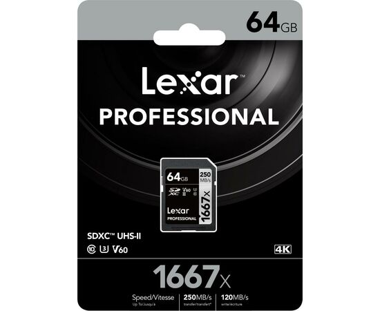 Карта памяти Lexar 64GB SDHC class 10 UHS-II 1667x (LSD64GCB1667), изображение 3 Карта памяти Lexar 64GB SDHC class 10 UHS-II 1667x (LSD64GCB1667), изображение 3