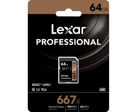 Карта памяти Lexar 64GB SDXC class 10 UHS-I U3 V30 667x Professional (LSD0667064G-BNNNG), изображение 3 Карта памяти Lexar 64GB SDXC class 10 UHS-I U3 V30 667x Professional (LSD0667064G-BNNNG), изображение 3