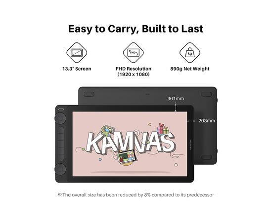 Графічний планшет Huion Kamvas 13 Gen 3 Black + рукавичка (GS1333), зображення 6 Графічний планшет Huion Kamvas 13 Gen 3 Black + рукавичка (GS1333), зображення 6