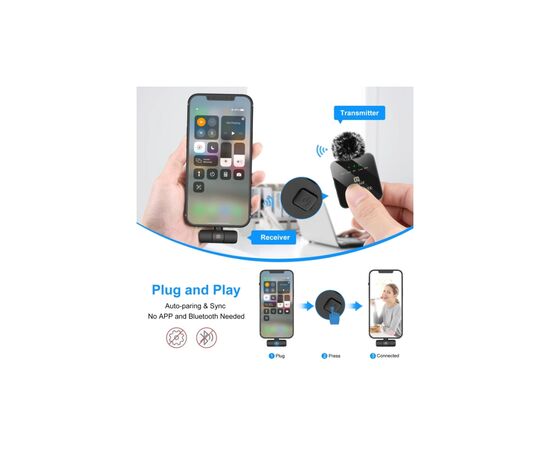 Мікрофон Puluz для iPhone/iPad 8-контактний приймач і два мікрофони Black (PU647B), зображення 3 Мікрофон Puluz для iPhone/iPad 8-контактний приймач і два мікрофони Black (PU647B), зображення 3