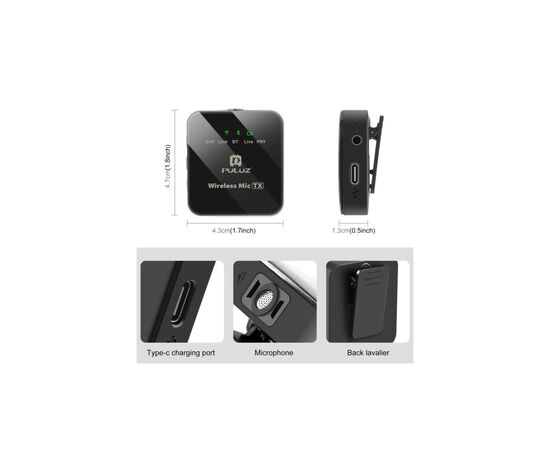 Мікрофон Puluz для телефону приймач Type-C і два мікрофони Black (PU648B), зображення 2 Мікрофон Puluz для телефону приймач Type-C і два мікрофони Black (PU648B), зображення 2
