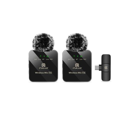 Мікрофон Puluz для телефону приймач Type-C і два мікрофони Black (PU648B) Мікрофон Puluz для телефону приймач Type-C і два мікрофони Black (PU648B)