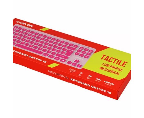 Клавіатура Canyon OnType 10 TKL Mechanical Silent Low-profile USB UA Pink (CNS-HKB10P), зображення 5 Клавіатура Canyon OnType 10 TKL Mechanical Silent Low-profile USB UA Pink (CNS-HKB10P), зображення 5