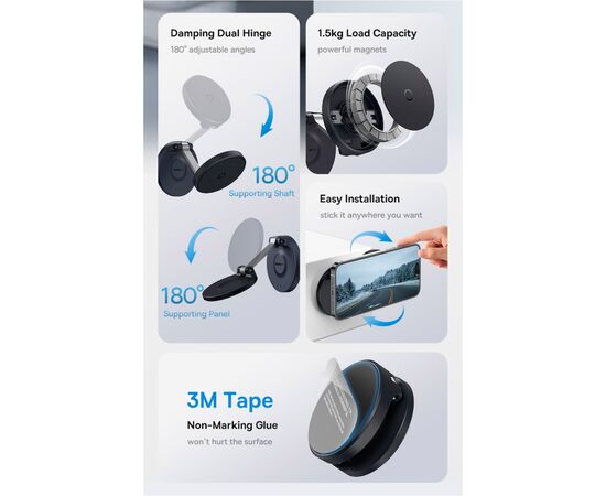 Универсальный автодержатель Baseus MagPro Magnetic Foldable Phone Mount Cluster Black (B10564101121-00), изображение 8 Универсальный автодержатель Baseus MagPro Magnetic Foldable Phone Mount Cluster Black (B10564101121-00), изображение 8