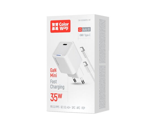 Зарядное устройство ColorWay GaN Mini 30W PD Port PPS USB (Type-C PD + USB QC4.0) cable Type-C (CW-CHS053PDC-WT), изображение 5 Зарядное устройство ColorWay GaN Mini 30W PD Port PPS USB (Type-C PD + USB QC4.0) cable Type-C (CW-CHS053PDC-WT), изображение 5