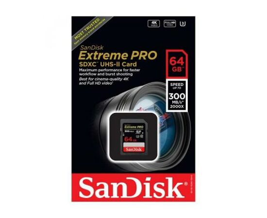 Карта памяти SanDisk 64GB SDXC class 10 UHS-II 4K Extreme Pro (SDSDXPK-064G-GN4IN), изображение 3 Карта памяти SanDisk 64GB SDXC class 10 UHS-II 4K Extreme Pro (SDSDXPK-064G-GN4IN), изображение 3