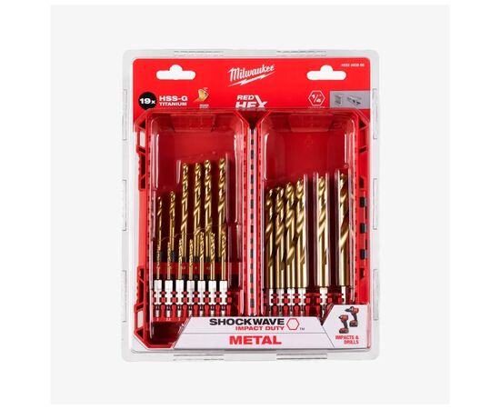 Набор сверл Milwaukee по металлу PACKOUT RedHEX HSS-G TiN, 19шт (4932493866), изображение 2 Набор сверл Milwaukee по металлу PACKOUT RedHEX HSS-G TiN, 19шт (4932493866), изображение 2
